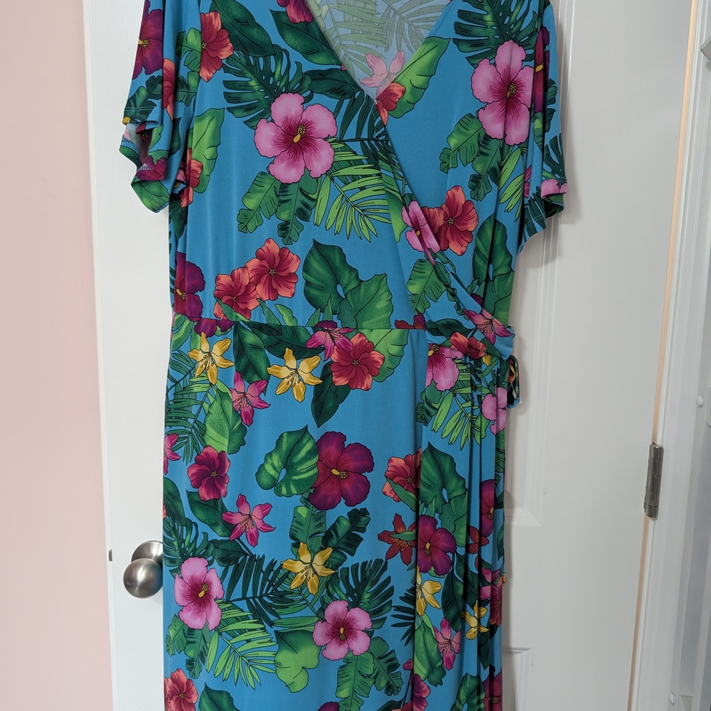 Women’s Teal Floral Wrap Swim Cover-Up Dress